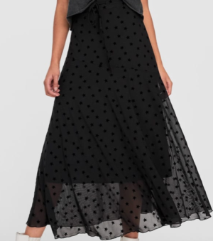 Jupe longue en plumetis étoiles noire Stradivarius