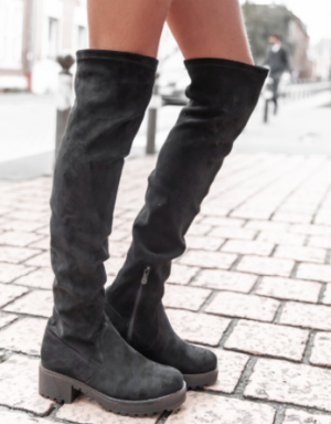 Cuissardes À Plateformes Effet Daim Noires pretty wire shop