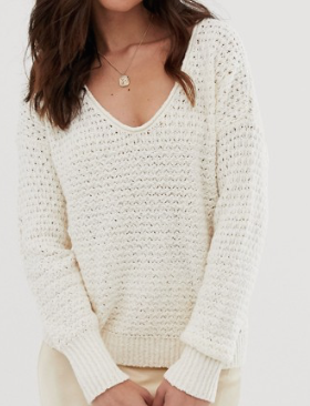 Abercrombie & Fitch – Pull en maille à encolure dégagée – Crème