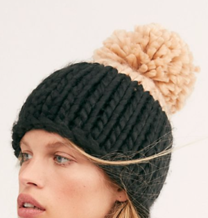 Cozy Up Color Block Pom Beanie FREE PEOPLE