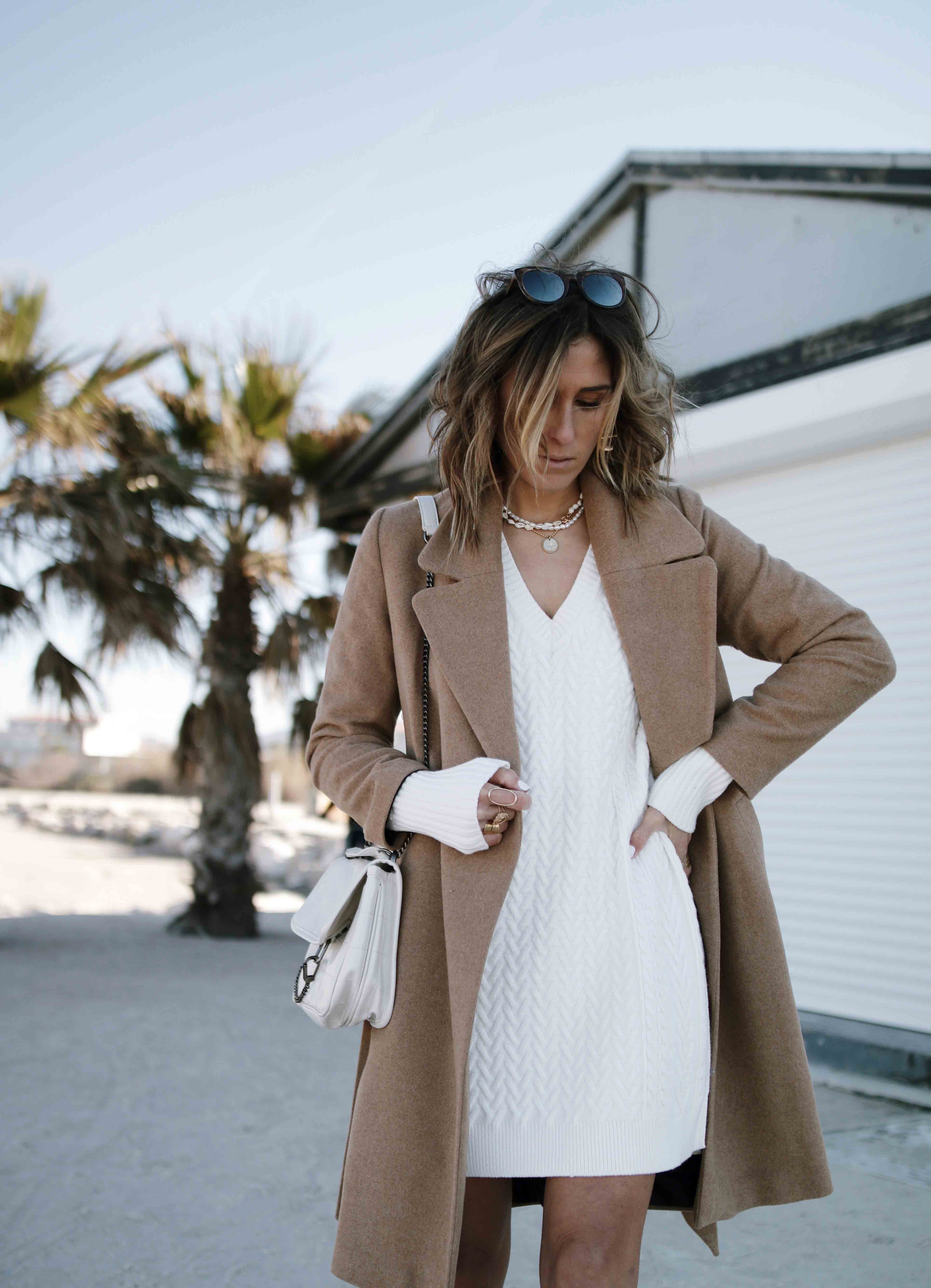 @chon.and.chon robe pull en maille, manteau camel