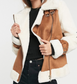 River Island – Blouson aviateur imitation peau de mouton – Fauve