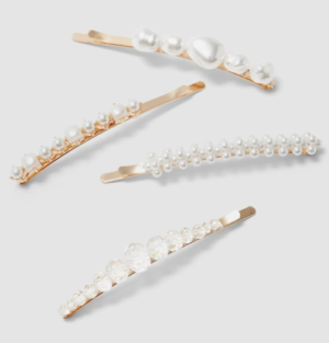 Lot de 4 barrettes avec perles et cristaux STRADIVARIUS