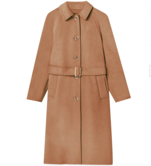 Manteau tissu de laine ceinture camel STRADIVARIUS