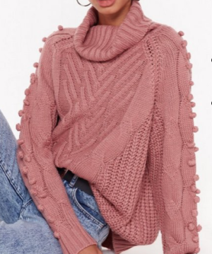 Pull en maille torsadée à col roulé et pompons Quel toupet Promotions nasty gal