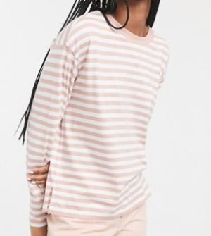 Monki – Top rayé à manches longues – Rose et blanc