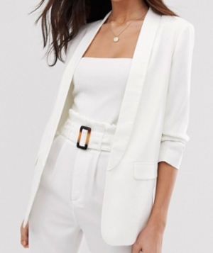 Stradivarius – Blazer d’ensemble à manches froncées – Blanc