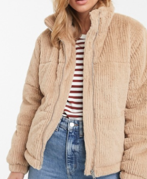 New Look – Doudoune en fausse fourrure façon velours côtelé – Fauve