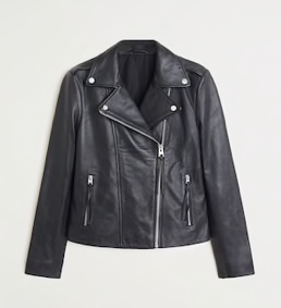 CUIR Blouson biker en cuir perfecto noir MANGO