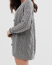 Abercrombie & Fitch – Cardigan en maille torsadée – Gris