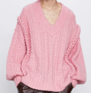 PULL EN MAILLE À TORSADES rose zara