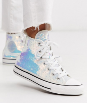Converse – Chuck Taylor – Baskets montantes scintillantes ornées de mini sequins – Argenté