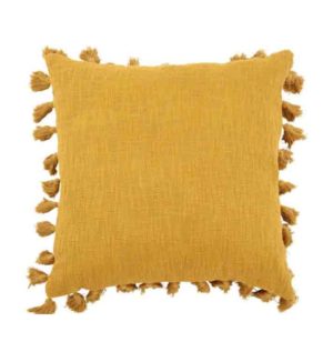 coussin jaune pompons