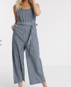 Vero Moda Tall – Combinaison jupe-culotte nouée à la taille – Rayures bleues