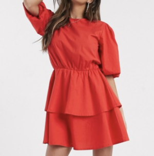 PrettyLittleThing – Robe babydoll à manches bouffantes – Rouge