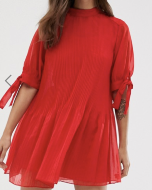 ASOS DESIGN – Robe courte plissée coupe trapèze avec manches nouées