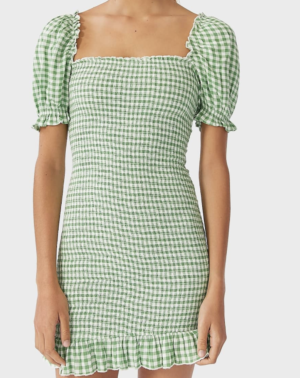 Robe courte ajustée vichy vert STRADIVARIUS
