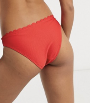 Accessorize – Haut de bikini court boutonné à bordure festonnée – Rouge