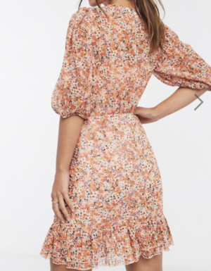 Forever New – Robe courte à ourlet virevoltant avec imprimé floral – Orange brûlé