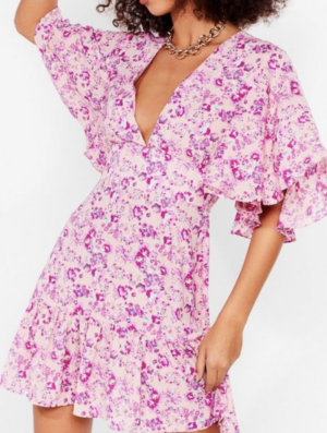 Robe courte volantée à imprimé fleuri Je te connais par fleur