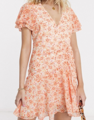 Forever New – Robe courte à ourlet volanté et imprimé abricot