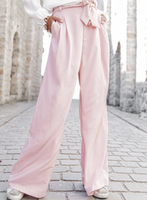 France Rose Pâle – Pantalon Large Fluide pretty wire
