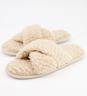 Loungeable – Chaussons à brides croisées en imitation peau de mouton – Biscuit ASOS