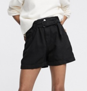 Bershka – Short en jean à taille haute froncée – Noir ASOS