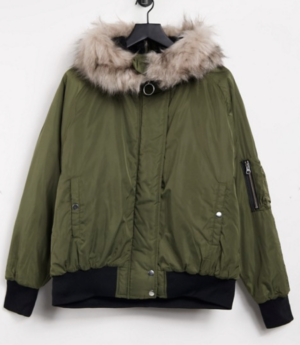 Reclaimed Vintage Inspired – Ma1 – Bomber bordé de fausse fourrure – Kaki