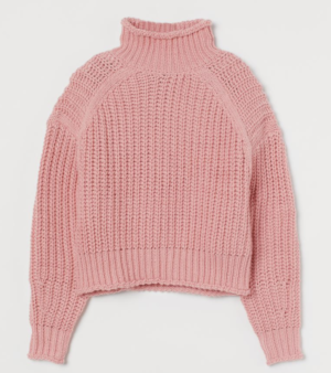 Pull côtelé à col roulé rose H&M