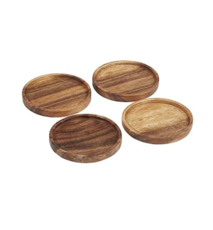 Kaizen Casa Lot de 4 dessous de verre en bois d’acacia naturel pour boissons, protection de table pour tout type de table.