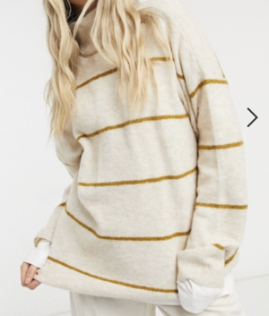 Object – Pull en maille à rayures avec col montant – Beige