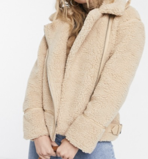 New Look – Veste aviateur en imitation peau de mouton – Camel