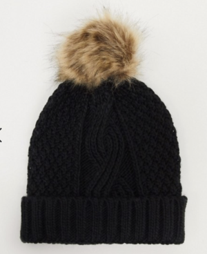 Boardmans – Darby – Bonnet en maille torsadée à pompon – Noir