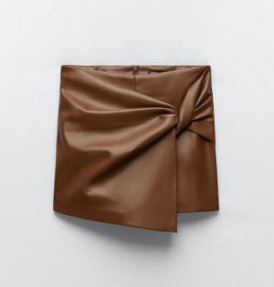 Jupe short effet cuir cognac ZARA