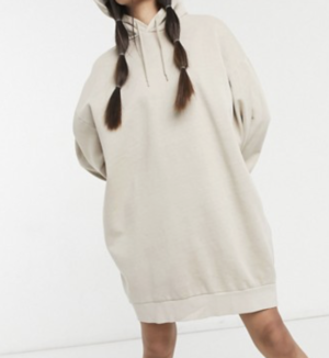 Weekday – Lizette – Robe courte à capuche en coton biologique – Beige