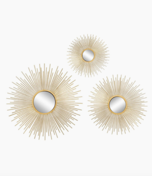 Miroir mural soleil avec cadre doré Sun, 3 élém.