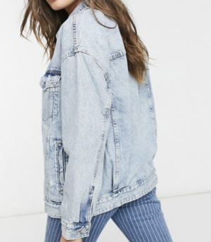Bershka – Veste oversize en denim de coton biologique – Bleu délavé
