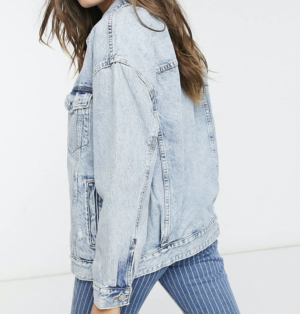 Bershka – Veste oversize en denim de coton biologique – Bleu délavé