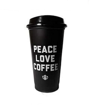 Starbucks Peace Love Coffee Black Reusable Grande 16 Ounce Cup with Lids