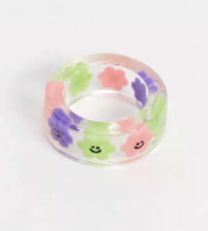 ASOS DESIGN – Bague en plastique transparent avec fleurs originales