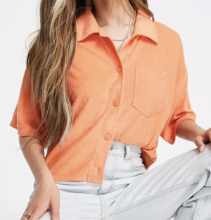 Missguided – Chemise d’ensemble à manches courtes en tissu éponge – Orange