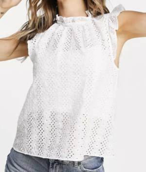 & Other Stories – Top en broderie anglaise à bords volantés – Blanc