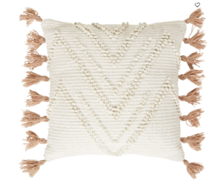 MAISONS DU MONDE Coussin en coton tissé écru et pompons vieux rose 45×45