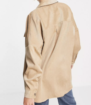 Stradivarius – Chemise oversize coupe boyfriend en velours côtelé – Beige