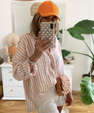 Cecilia – Blouse – Rayé Orange- MODE IN ELO