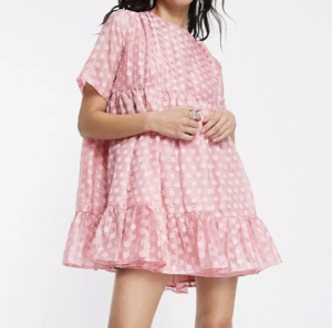 Sister Jane – Robe babydoll courte à pois jacquard – Rose