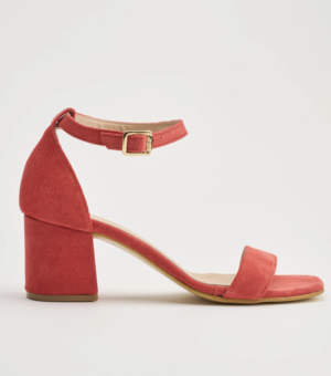 Sandales à talon à bloc moyen avec sangle de cheville en daim de corail AELIA SANDALS