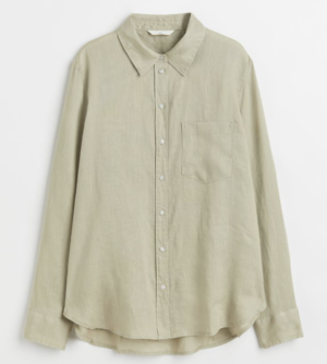 Chemise en lin tissé VERT SAUGE H&M