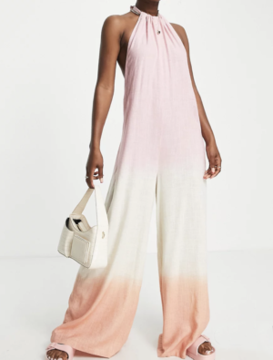 ASOS DESIGN – Combinaison babydoll dos nu en lin effet dégradé